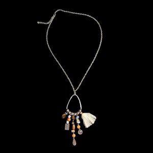 $8 if BundledNew Boho-Chic Long Silvertone Necklace with Stones, Beads & Tassel